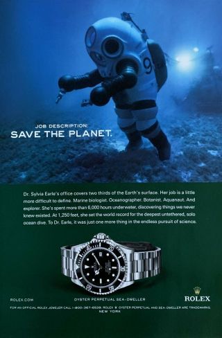 2005 Rolex Oyster Perpetual Sea - Dweller Dr Sylvia Earle Photo Print Ad