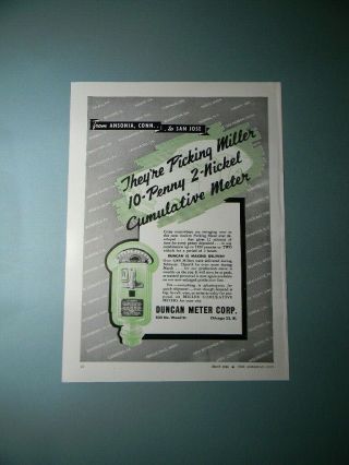 1946 Duncan Miller 10 - Penny 2 - Nickel Cumulative Parking Meters Sales Art Ad