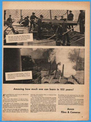 1945 Uss North Carolina Wwii Photo Civil War Gun Crew Matthew Brady Ansco Ad