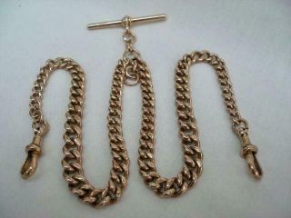 Antique Solid 9ct Rose Gold Double Albert Watch Chain 47.  4 Gms.  C.  1919