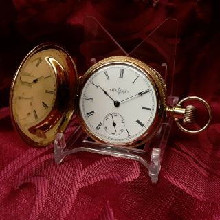 Antique Vintage 1890 Illinois Pocket Watch Gold Plated Hunting Case 6 Size