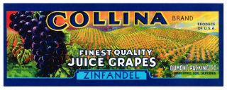 Grape Crate Label Vintage California 1950s Collina Landscape Lodi