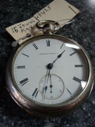 Vtg American Watch Co.  Model 1857.  11j.  18s.  Mfg.  1877.  Key.  Runs.  Keeps Time.