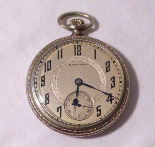 Antique Hamilton 16 Size 21 Jewel Pocket Watch W/ 14k White Gold Filled Case