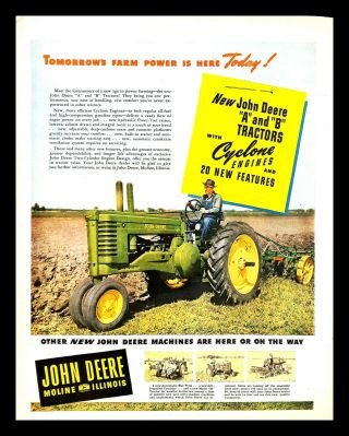 1947 John Deere Farming Tractor Vintage Print Ad Machine Farmer Fields Work 40s