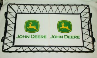 John Deere Logo Tile Metal Basket Serving Tray With Handles