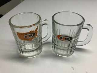 (2) Vintage A&w Root Beer Small Mini Glass Old Logo A And W Mug 3 " Shot Glass