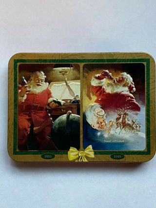 Vintage 1997 Coca Cola Santa Claus Playing Cards In Metal Tin Decks