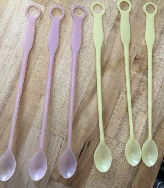 Tupperware Vintage Swizzle Stick Style Ice Tea Spoons,  Long Handle,  Set Of 6