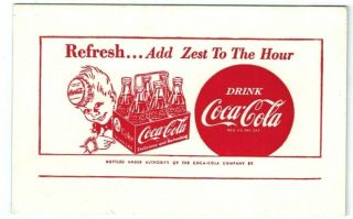 Coca Cola Ink Blotter Card Sprite Boy “refresh.  Add Zest To The Hour” Coke