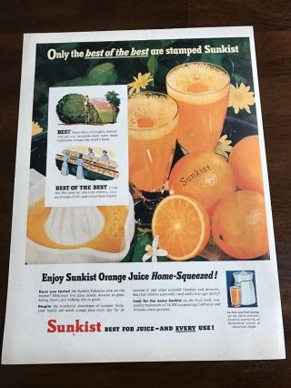 1951 Vintage 10x14 Print Ad For Sunkist California Oranges Only The Best Stamped