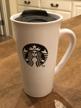 Starbucks Barista Porcelain White Coffee Tea Travel Mug Large Logo With Lid