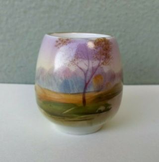 Vintage Japanese Porcelain Toothpick Holder W/ Hand Painted Landscape - Nippon