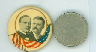 1900 Political Campaign Pinback Button - Mckinley & Roosevelt 1 1/4 " Flag