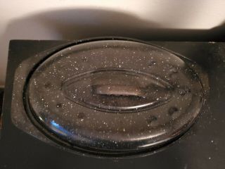 Vintage Small Black Speckled Enamel Roaster Roasting Pan w/ Lid 11 