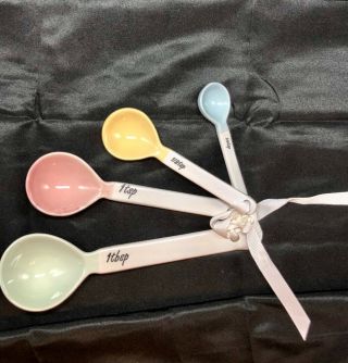Laura Ashley Ceramic Measuring Spoons Cooking 4 Pastel Colors Pretty Kitchen