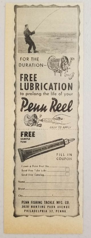 1945 Print Ad Penn Fishing Reels & Reel Lubricant Philadelphia,  Pennsylvania