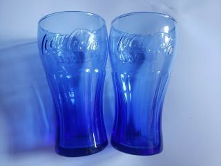 Set Of 2 Coca Cola Collectible Glasses Cobalt Classic Blue