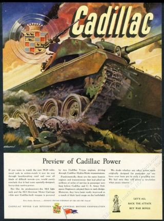 1945 Us Army M24 Tank Wwii Art Cadillac Vintage Print Ad