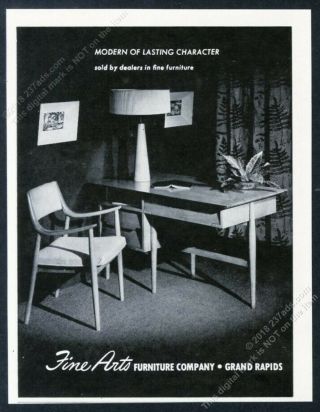 1952 Fine Arts Furniture Modern Chair Desk Lamp Photo Vintage Print Ad