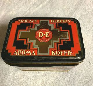 Vintage Douwe Egberts Aroma Koffie Holland Tin Coffee Lidded Graphics Red