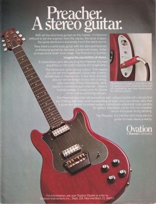 1979 Ovation Preacher Stereo Guitar Page Print Ad