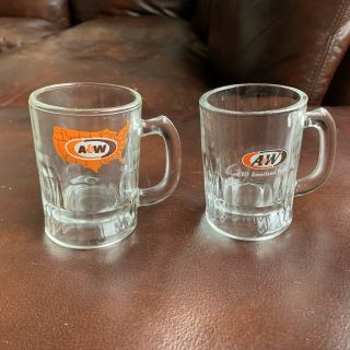 2 Vintage A&w Root Beer Mini Mug Shot Soda Glasses 3.  25 " Retro Logo And Us Map