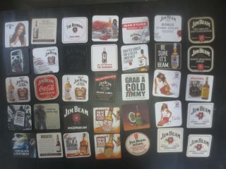 35 Different Jim Beam Bourbon Whiskey Australian Issue,  Coasters " 1 Is Leather "