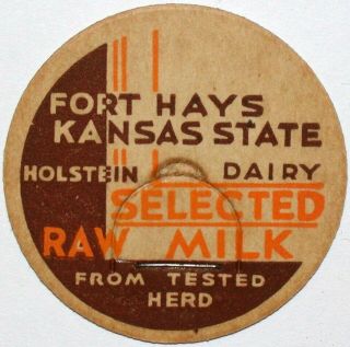 Vintage Milk Bottle Cap Fort Hays Kansas State Holstein Dairy N - Cond
