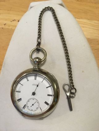 1879 Waltham 18s 11j Wm.  Ellery Model Adjusted Key Wind Pocket Watch Runs Well