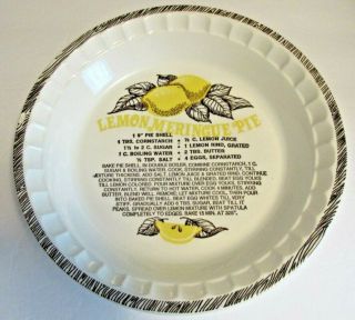 Vintage Ceramic Lemon Meringue Pie Recipe Round Pie Plate Dish Fluted Edges