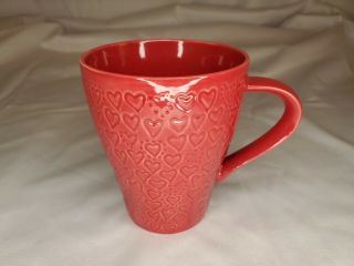 2009 Starbucks Mug By Design House Stockholm Embossed Hearts Brick Red 12 Oz