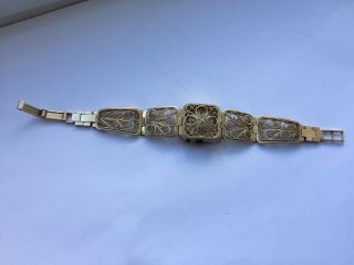 Vintage Hanka Gold Plated Bracelet Russian Watch Filigree Design 17 Jewels