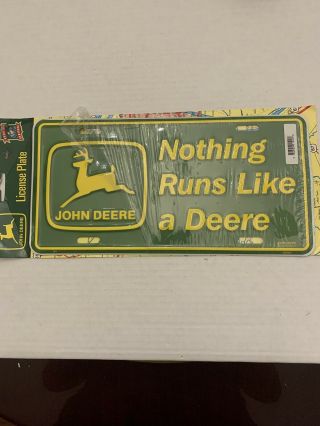 John Deere Official Nothing Runs Like A Deer Logo Embossed Metal License Plate