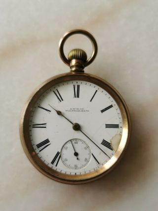 Antique C1900 A.  W.  C & Co.  Waltham Open Faced Pocket Watch Repair Or Spares