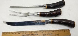 Vtg Royal Brand Cutlery Carving Set Sheffield England Stainless Steelfaux Antler