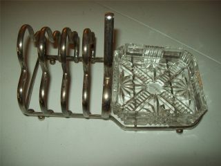 Silver Plated Toast Rack With Glass Dish - Made In England