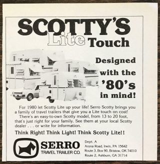 1980 Serro Travel Trailer Print Ad Scotty 