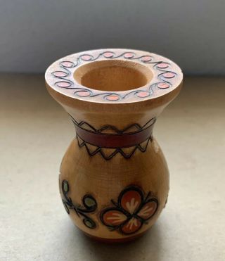 Vintage Polished Hand Turned Carved Wooden Vase Shaped Toothpick Holder Poland