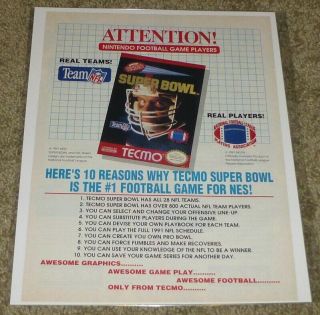 Tecmo Bowl,  Nes Nintendo,  1992 Vintage Video Game Poster/print Ad