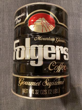 Vintage Folgers Mountain Grown Aromatic Drip 32oz Gourmet Supreme Tin