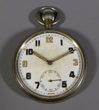Vintage Swiss Made Ww2 Era British Military Gs/tp Pocket Watch Ticking