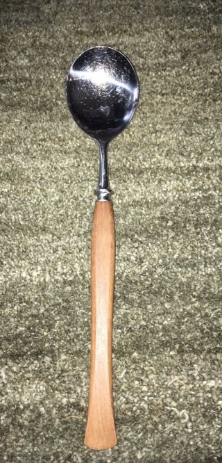 Vintage Stainless Steel/wooden Handle Serving Spoon Made In Norway.  11”