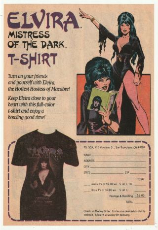 1985 Elvira Mistress Of The Dark T - Shirt Color Comic Book Print Ad 6.  5 " X 9.  5 "