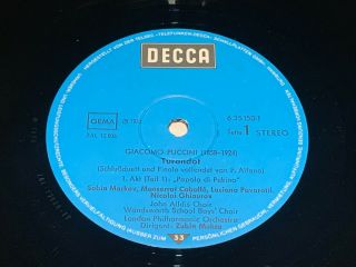 Puccini Turandot ZUBIN MEHTA JOAN SUTHERLAND PAVAROTTI CABALLE DECCA 3 LP BOX NM 3