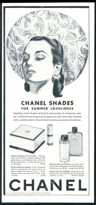1941 Chanel Glamour Face Powder Lipstick Talc Eau De Cologne Vintage Print Ad