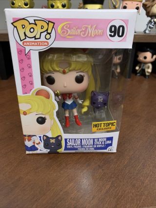 Funko Pop Sailor Moon With Moon Stick& Luna 90 Hot Topic Exclusive