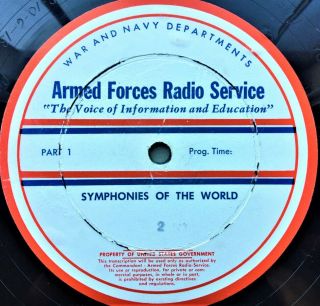 16 - Inch Transcription 33rpm Armed Forces Radio Services Symphonies Of The World