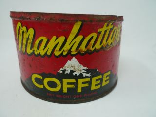 Vintage Mid Century Manhattan One Pound Coffee Tin Can No Lid Rusted