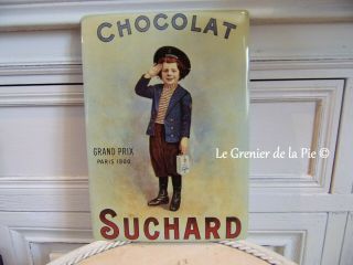 Plaque En Métal Chocolat Suchard Garçon écolier Marin Vintage 20x15cm Tin Sign